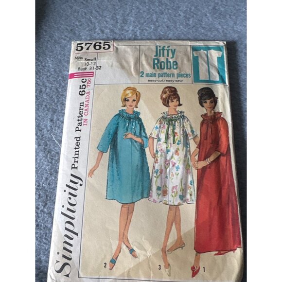 Simplicity 5765 Vintage 1964 Jiffy Robe Sewing Pattern Misses Size Small 10/12 - Picture 1 of 5